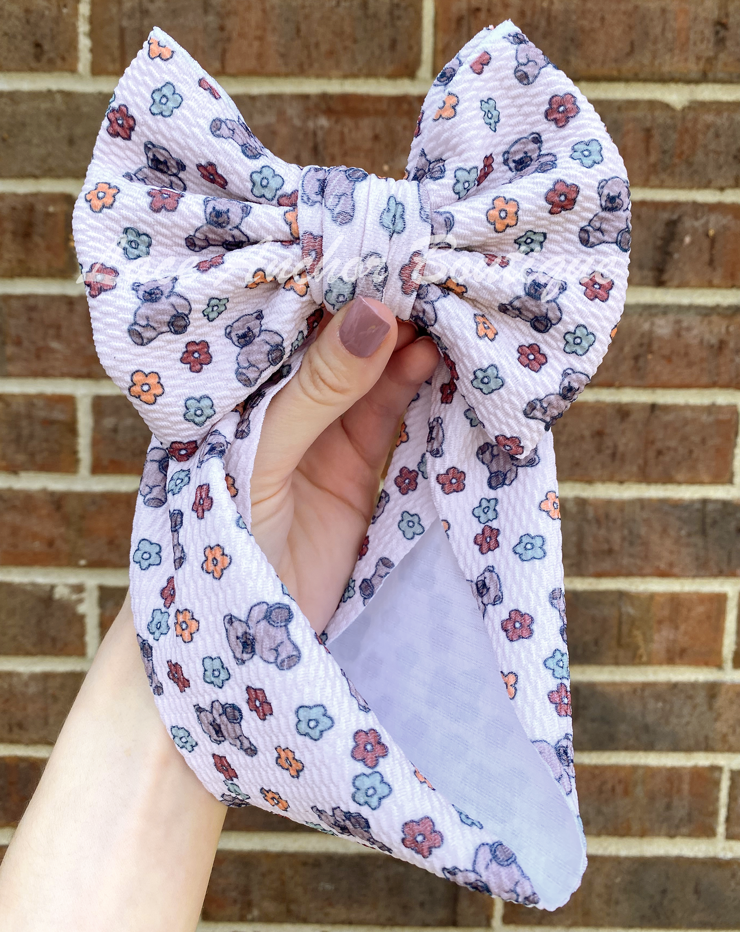 Teddy Bear Print Hair Bow or Wrap