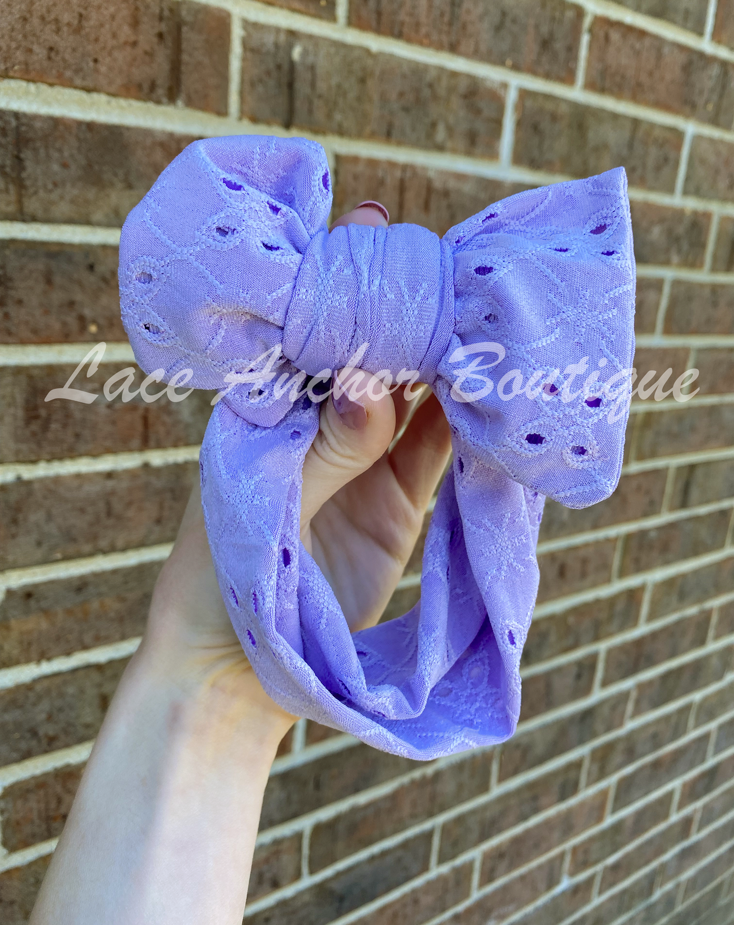 eyelet texture soft baby girls bow wrap in lilac purple