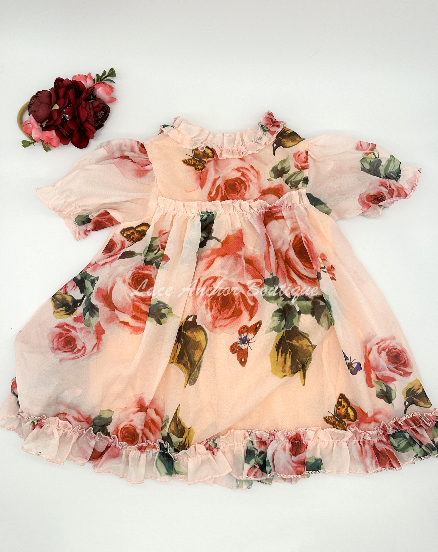 Thrifted | Coral Rose Dress 6-9M