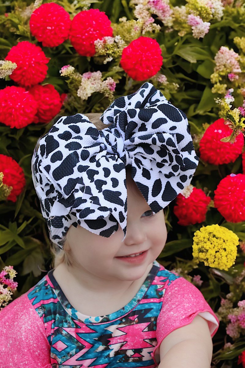 Toddler Mega Bow Animal Print Wrap - Baby Jumbo Hair Wrap Cow Print, Leopard