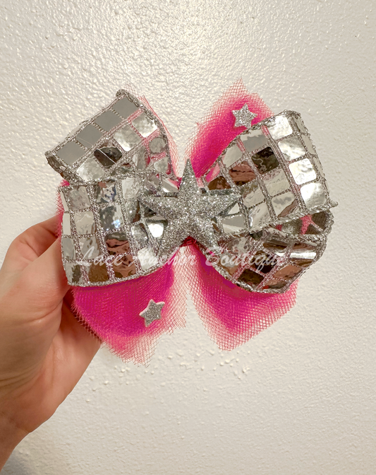 Pink and Silver Disco Bow