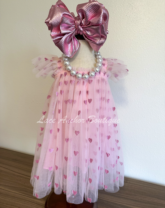 Ashlinn Pink Sparkle Hearts Dress