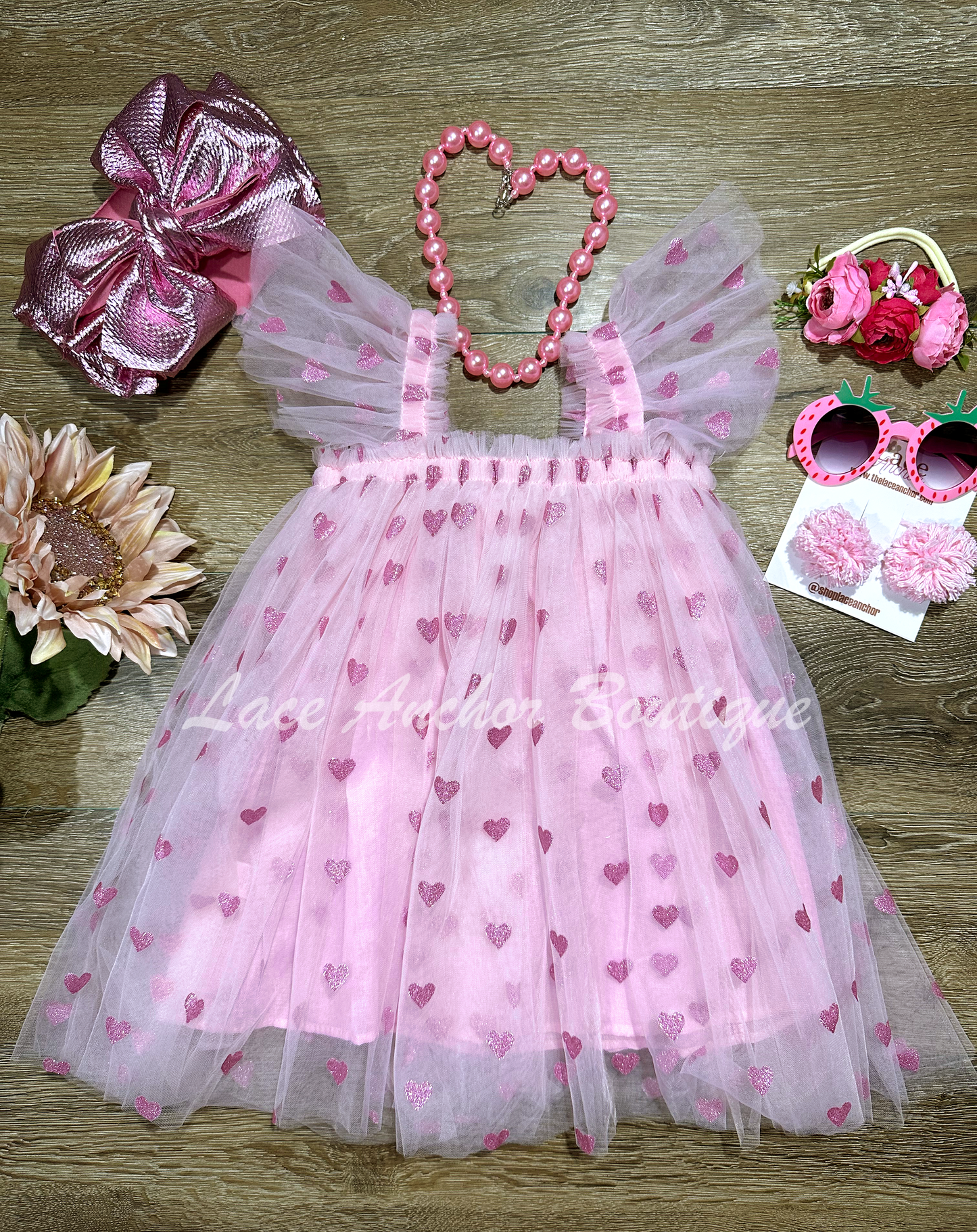 Ashlinn Pink Sparkle Hearts Dress