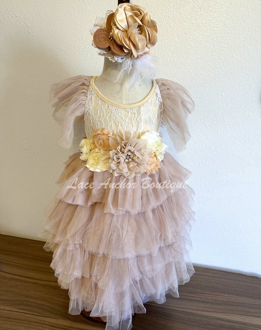 Liliana Taupe Lace Dress
