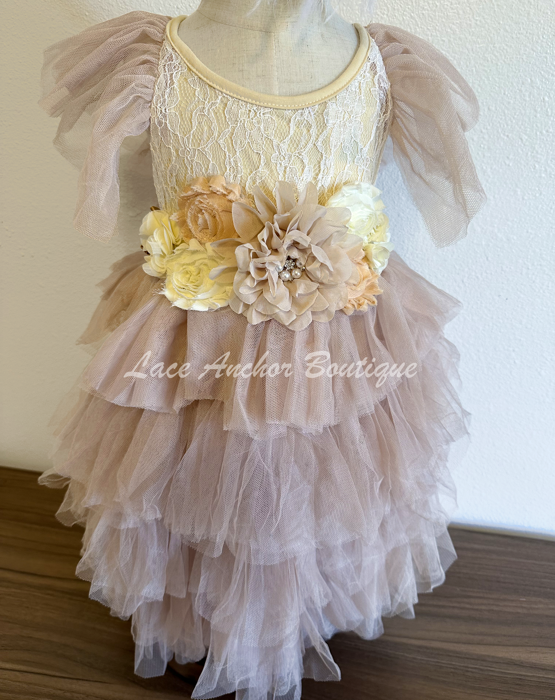 Burlap Lace Flower Girl Dress