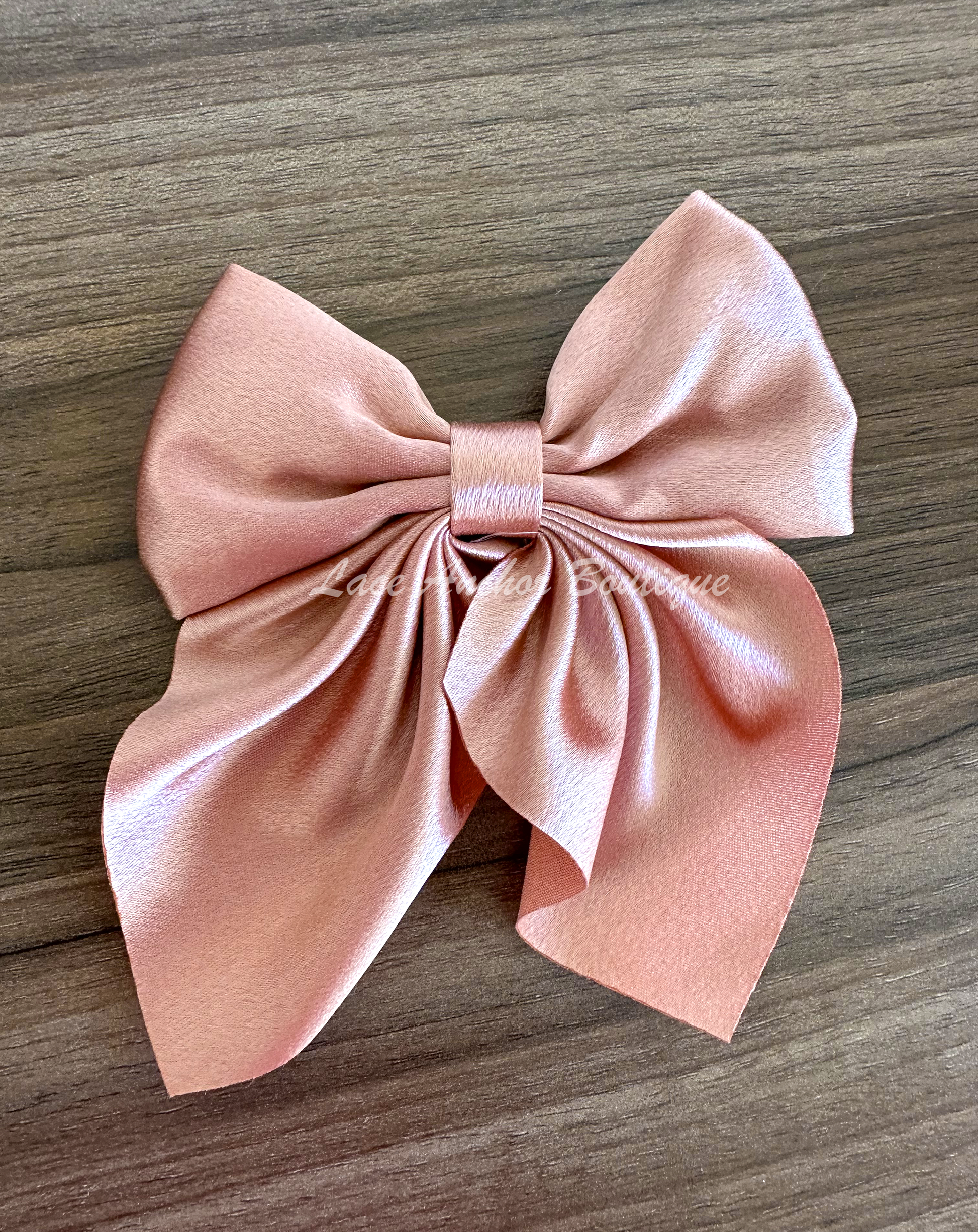 small mini girls silk silky sailor hair bow clips in rose pink