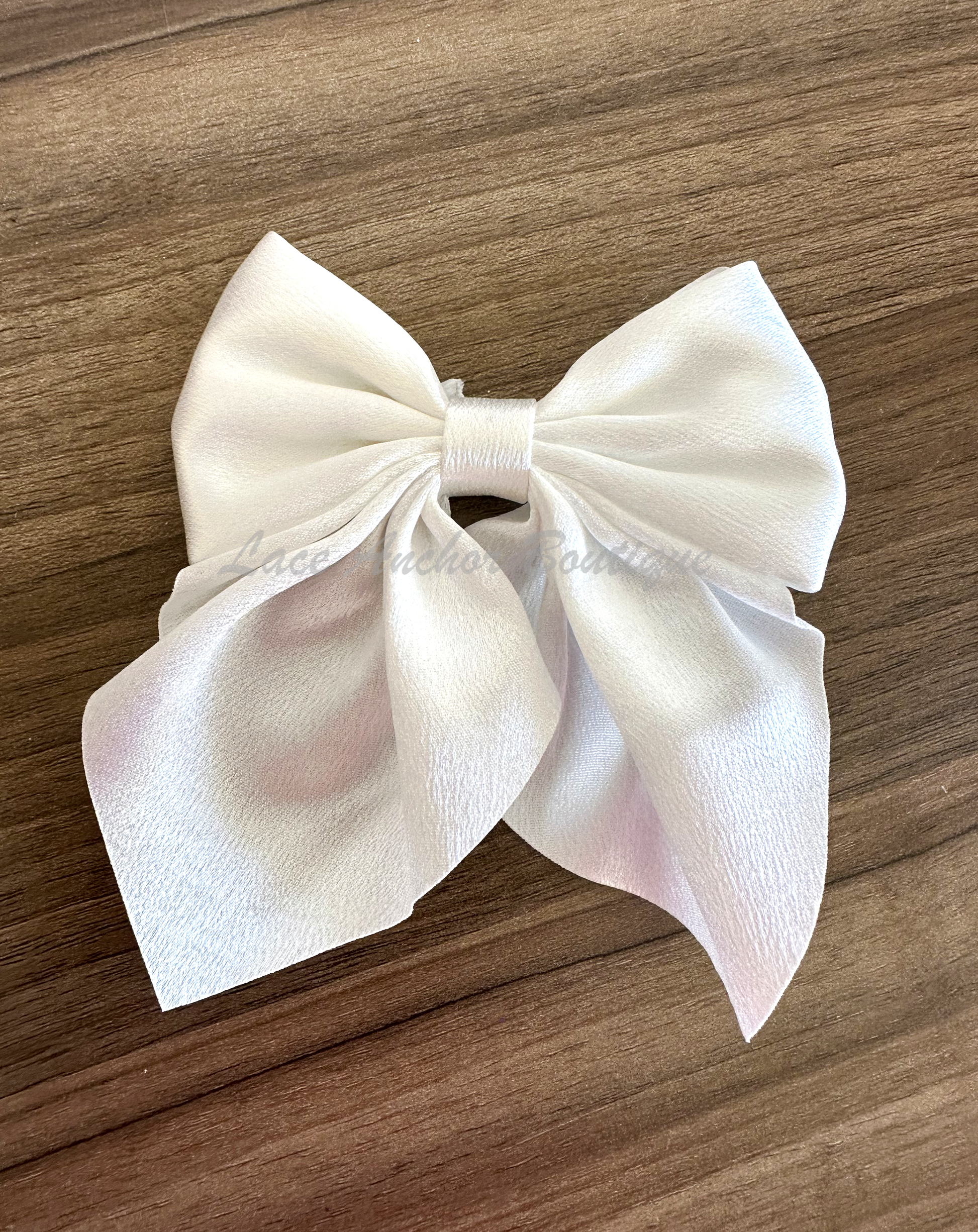 small mini girls silk silky sailor hair bow clips in white