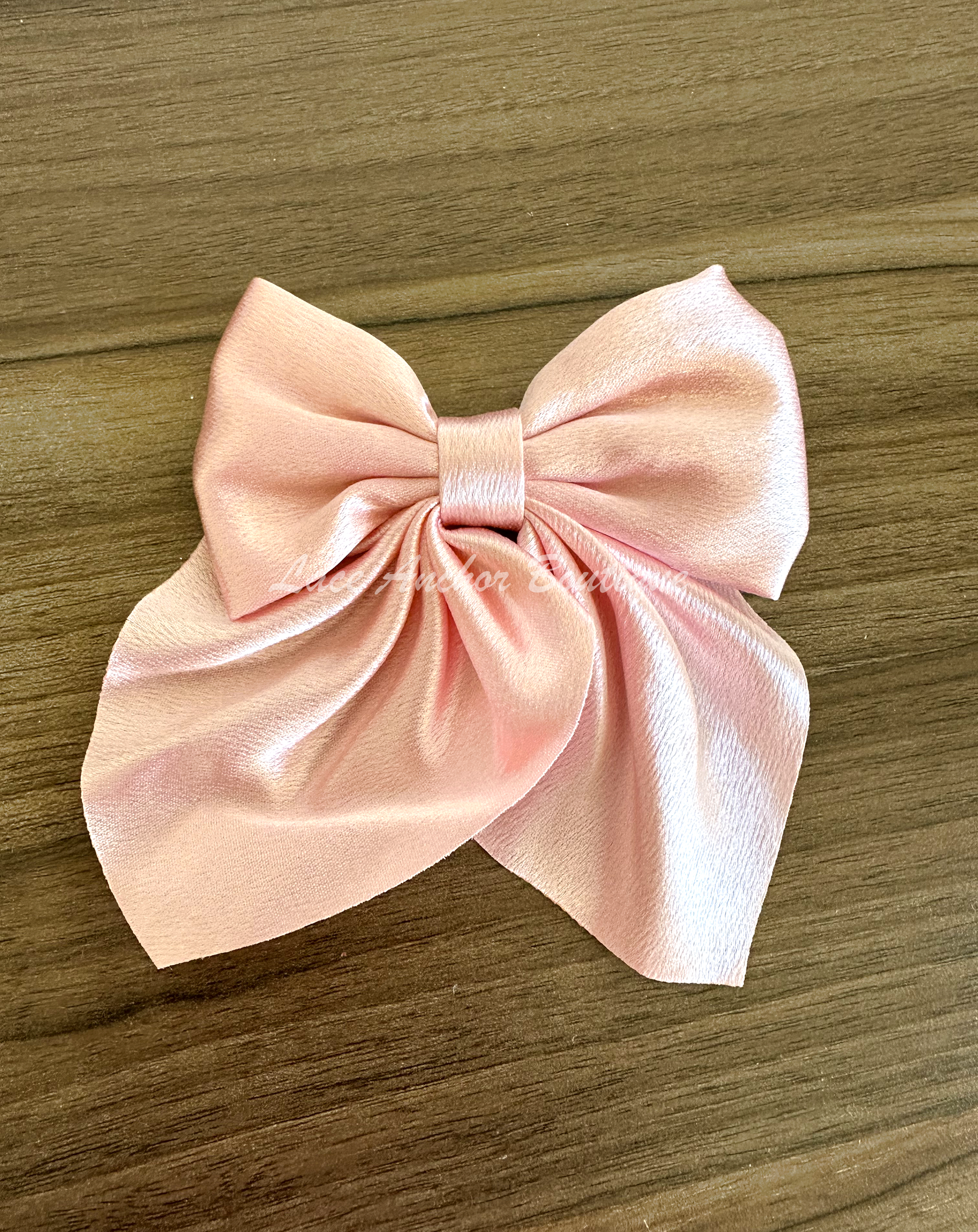 small mini girls silk silky sailor hair bow clips in blush pink