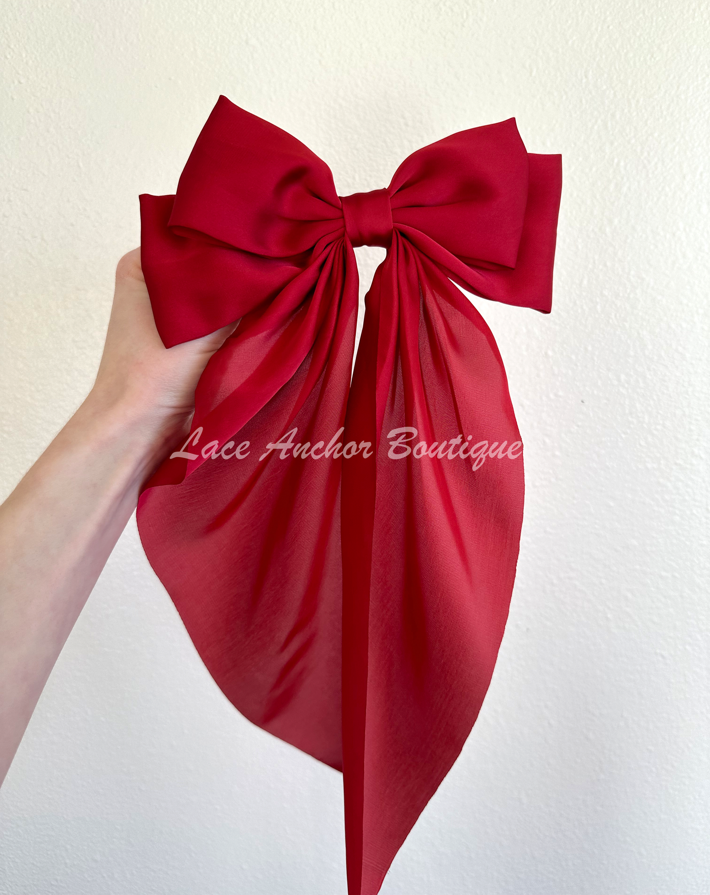 silk sikly sailor long tail girls hair bow in red