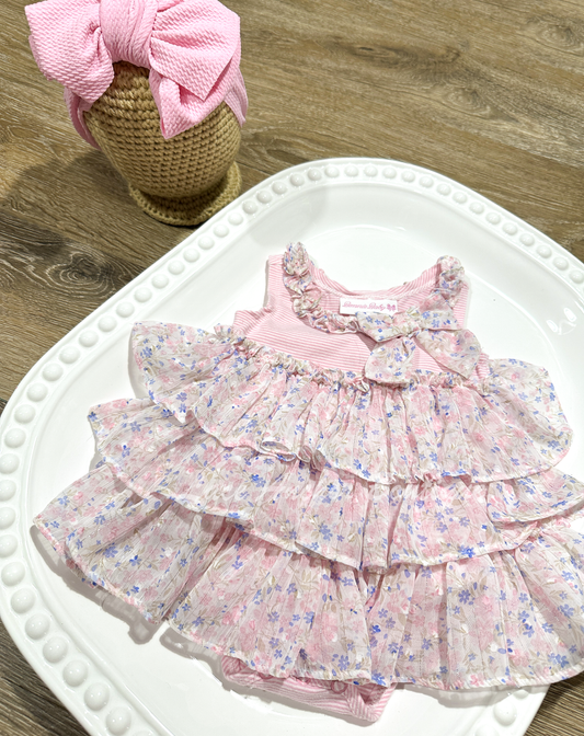 Thrifted | Light Pink Floral Romper | Bonnie Baby 3-6M