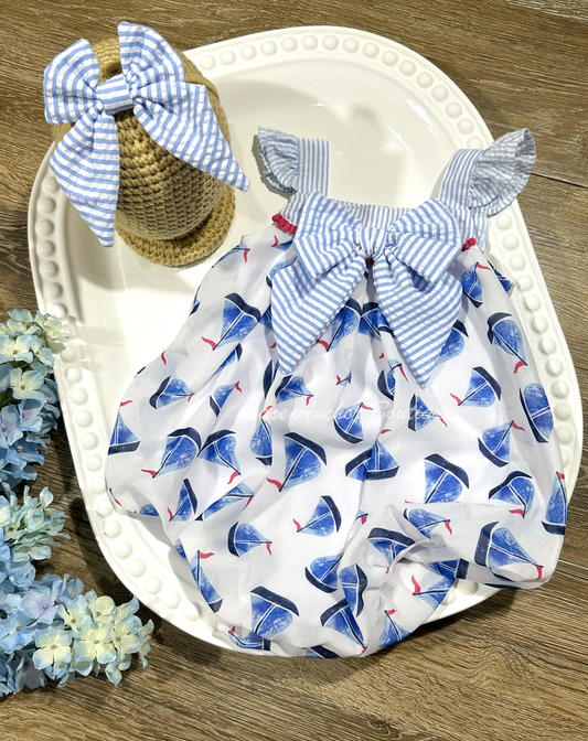 Thrifted | Sailboats Bubble Romper Set 9M | Crown and Ivy