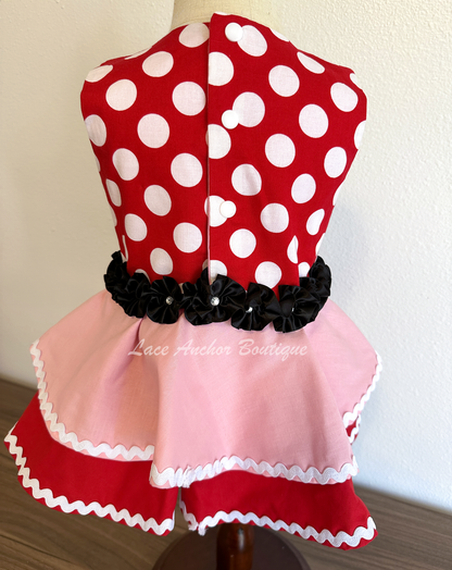 Carly Red & Pink Mouse Polka Dot Dress | 18-24M