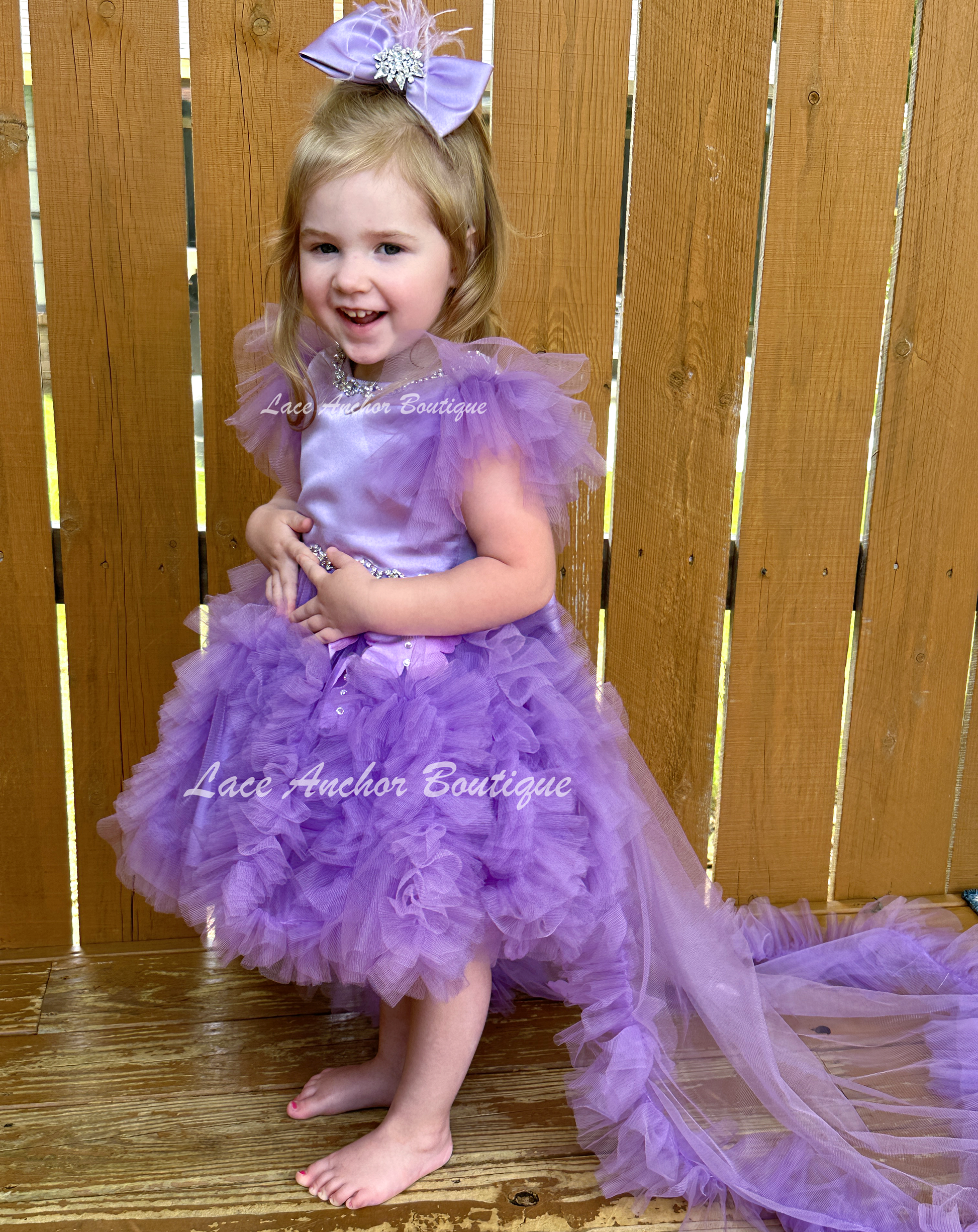 pink lilac dress Rhinestones Plunging Neck Lilac Tulle Pink Feathers Prom Dress