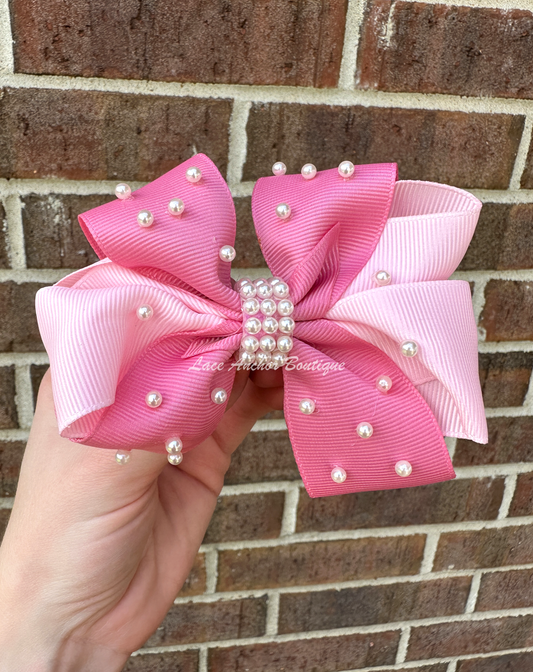 Double Pink Pearl Ribbon Bow