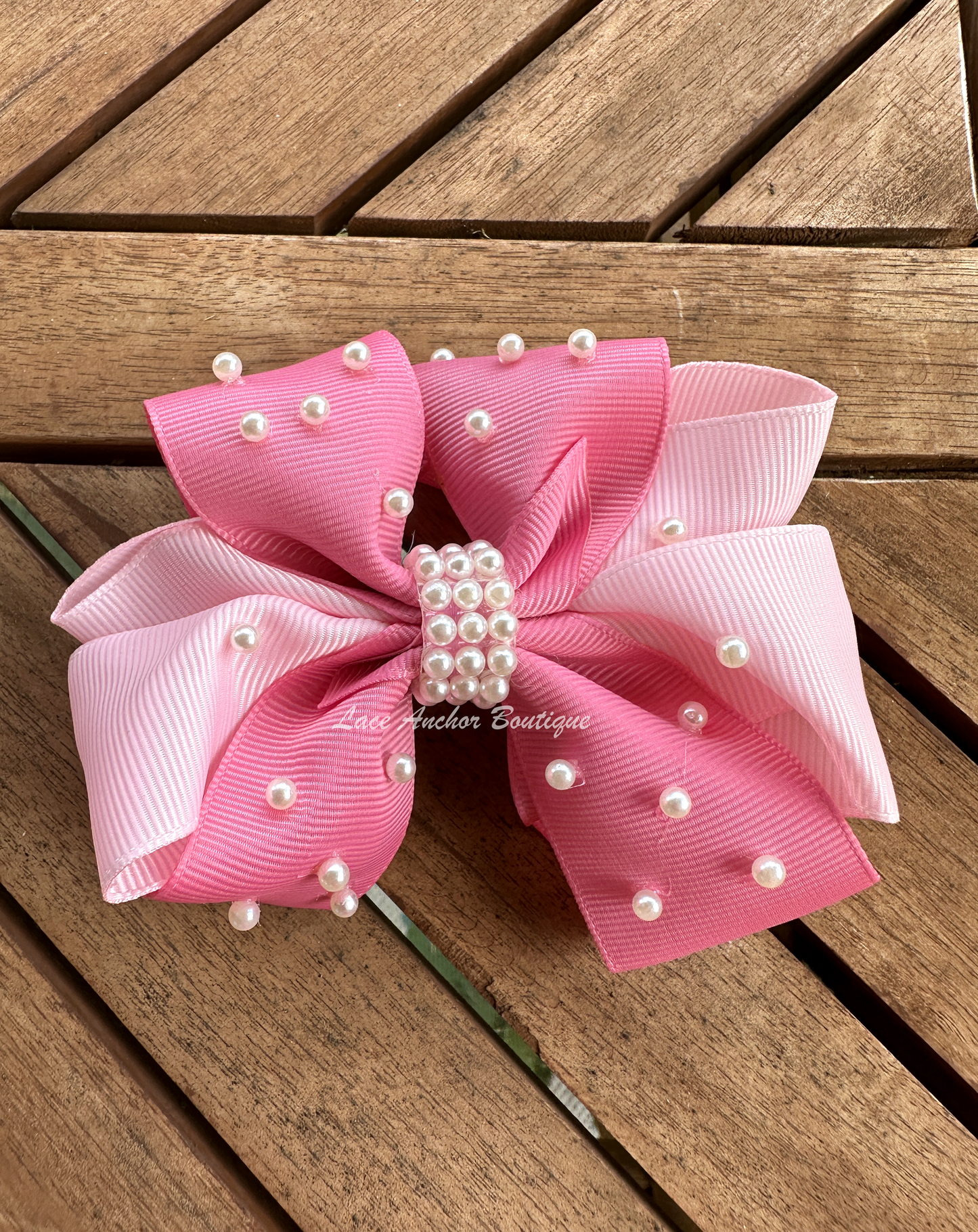 Double Pink Pearl Ribbon Bow