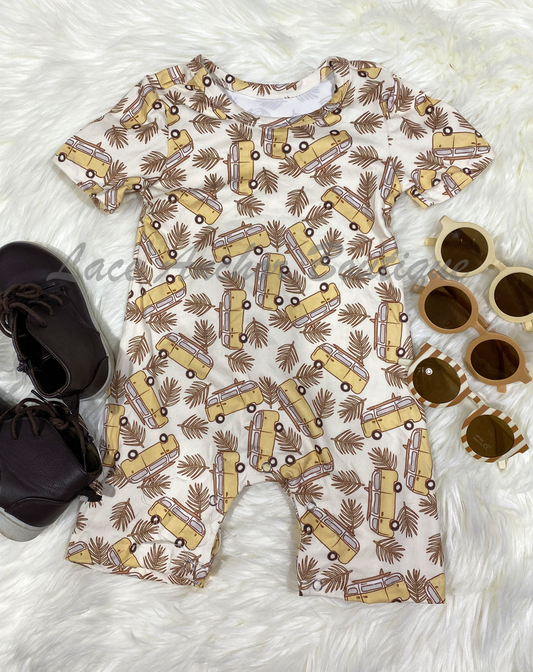 Retro Hippie Beach Van Romper - Toddler Baby Boys Snap Onesie Outfit