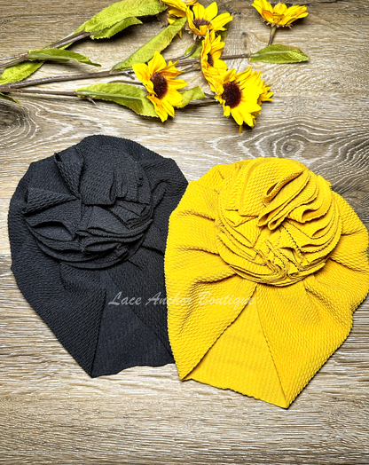 Knot and Ruffle Solid Bullet Turban Wraps