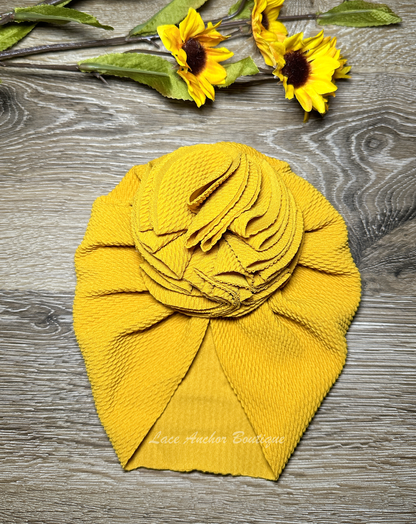 Knot and Ruffle Solid Bullet Turban Wraps