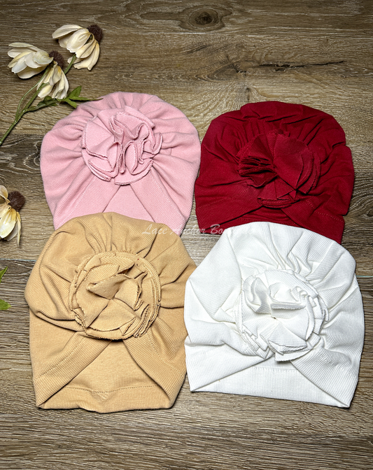 Knot and Ruffle Solid Ribbed Turban Wraps