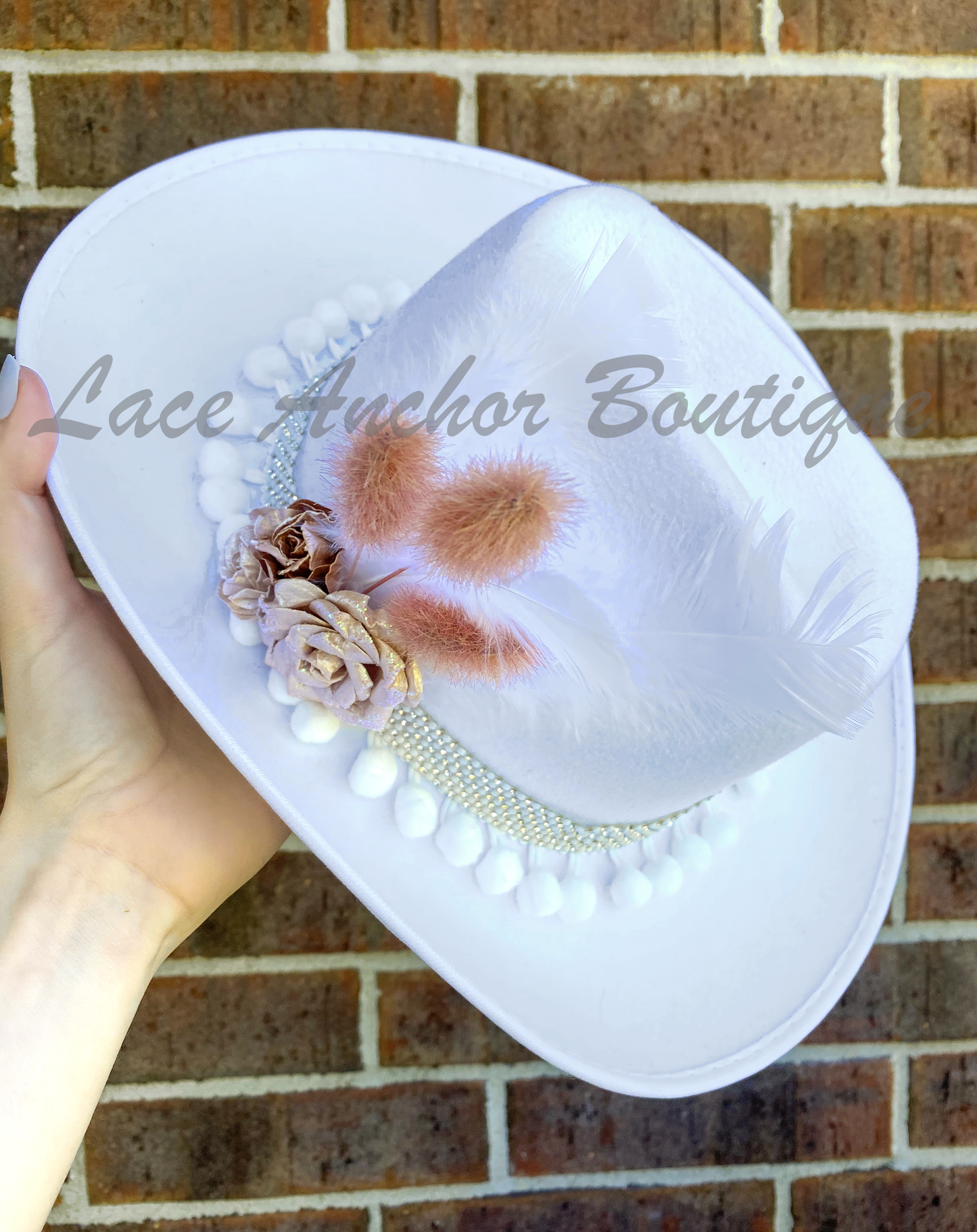 Toddler Child Frilly One-of-a-Kind, Handmade, Custom White Cowgirl Hat