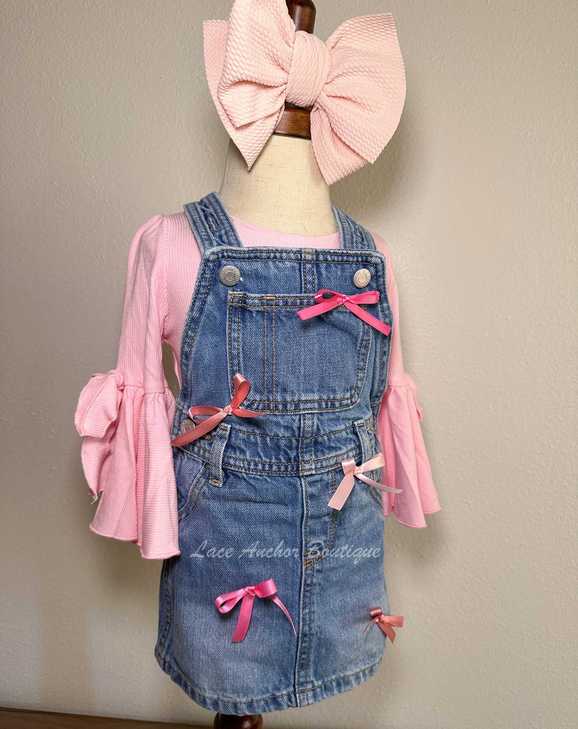 18-24M Bow Denim Overall Dress The Lace Anchor 18-24M Bow Denim Overall Dress The Lace Anchor