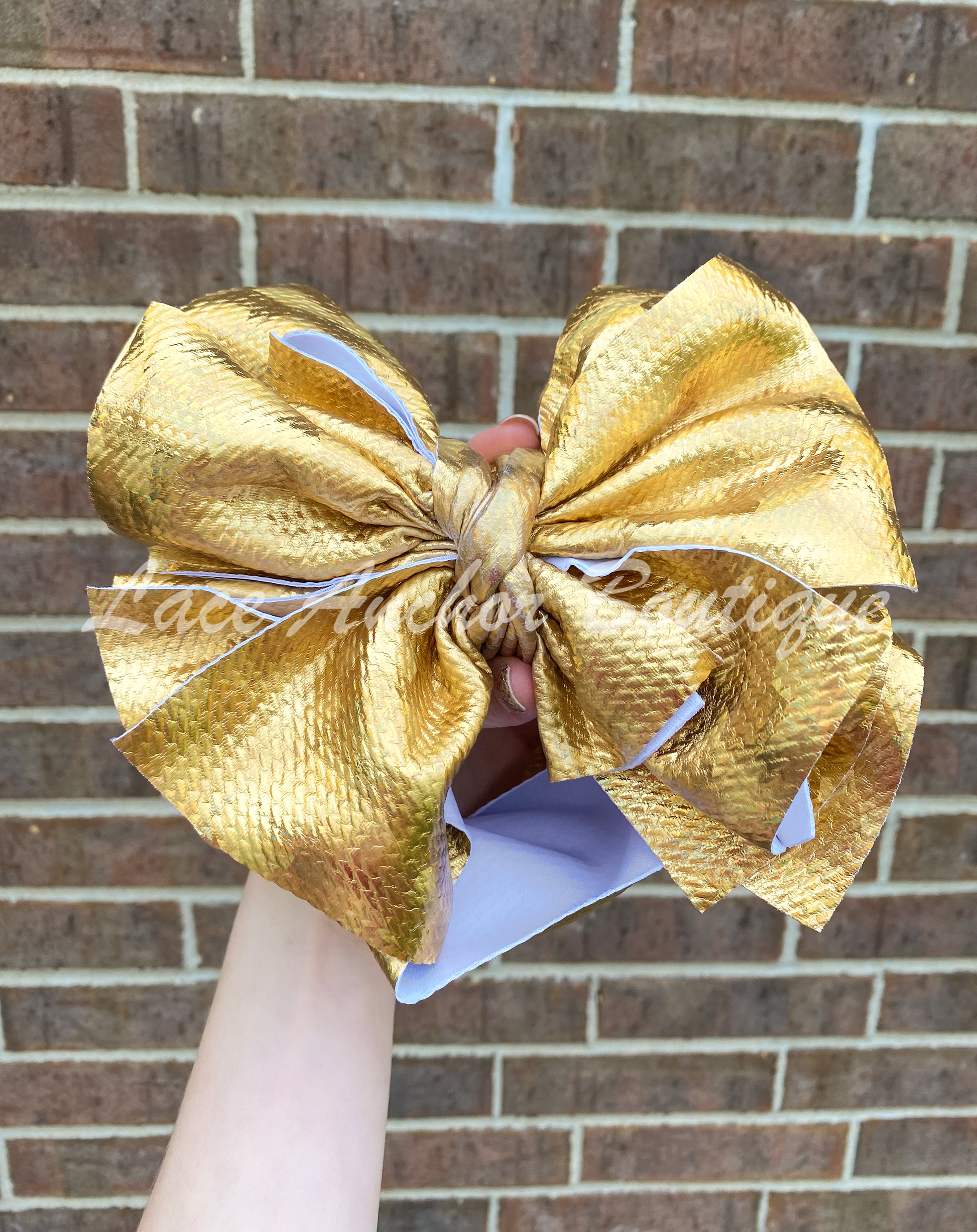 Golden Toddler Pleather Mega Bow Wraps - Baby Gold Metallic Textured Jumbo Hair Wrap