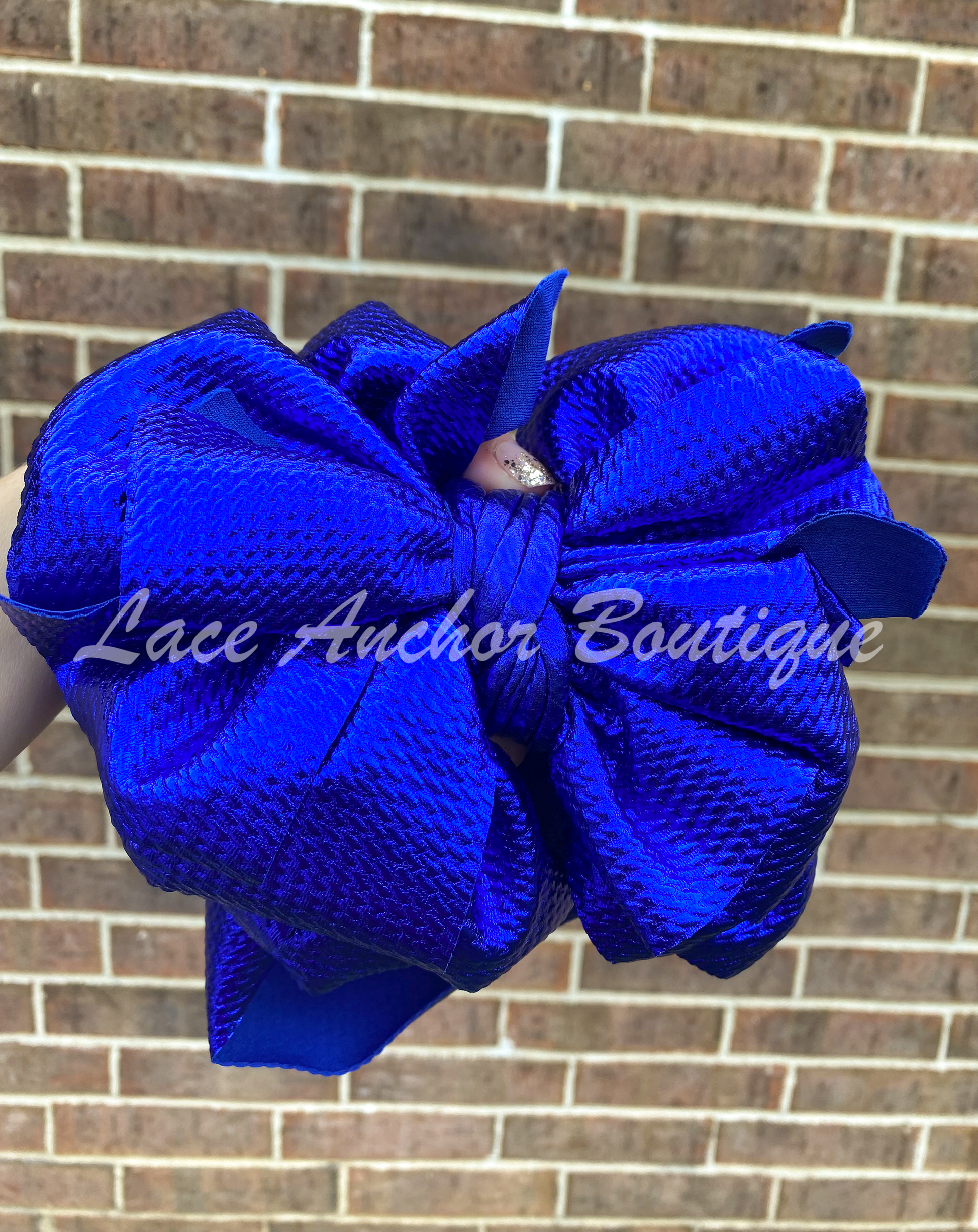 Blue Toddler Pleather Mega Bow Wraps - Baby Turquoise or Royal Blue Metallic Textured Jumbo Hair Wrap
