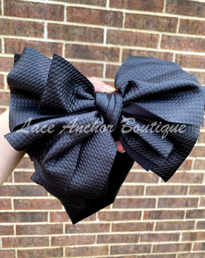 Toddler Pleather Mega Bow Wraps - Baby Black Textured Jumbo Hair Wrap