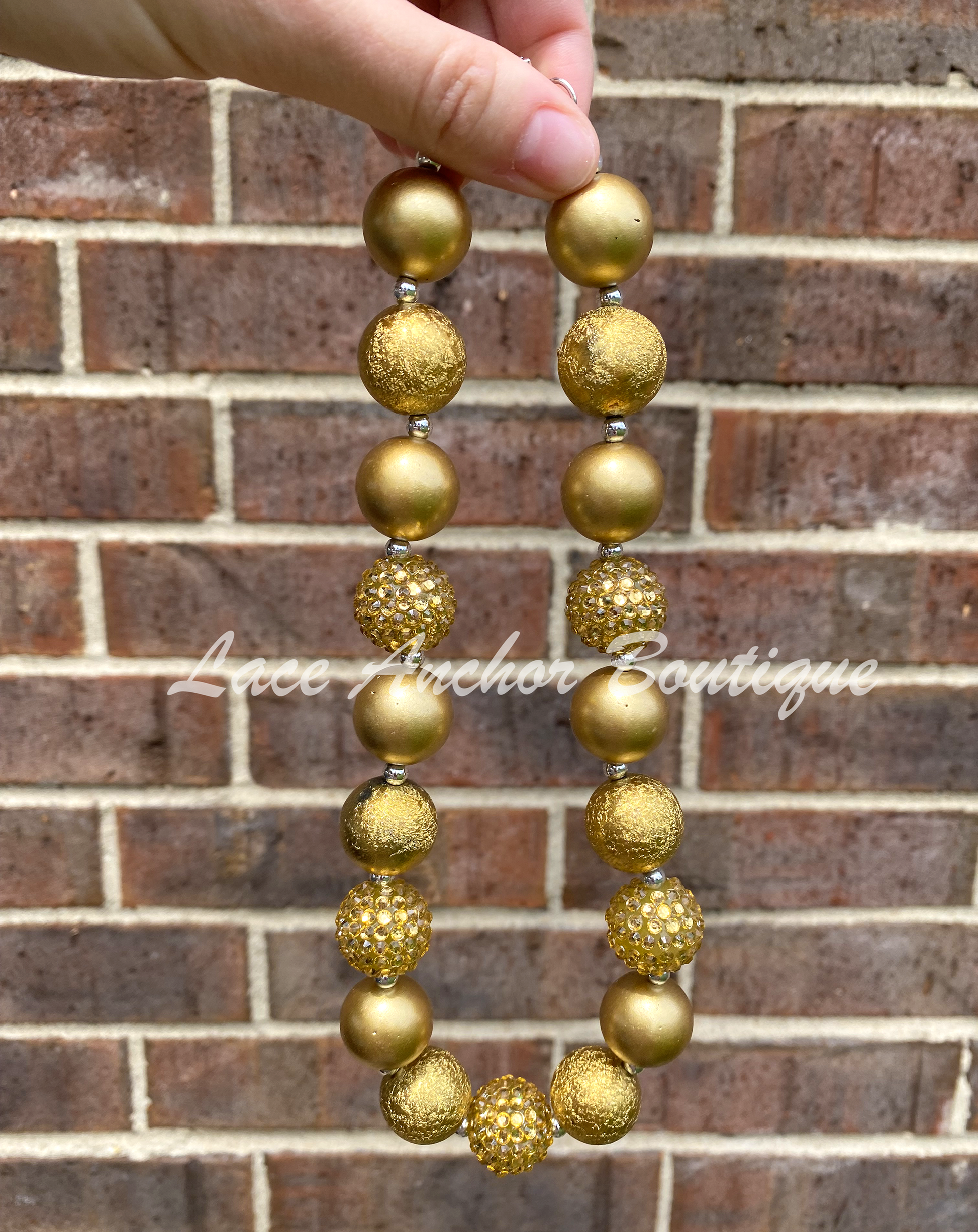 gold bubble bead pearl girls necklace. Kids toddler bead necklace.