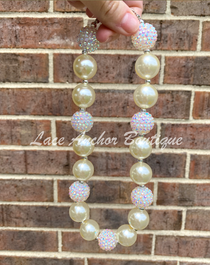 ivory pearl baby girls toddler necklace. Bubble bead necklace for kids.