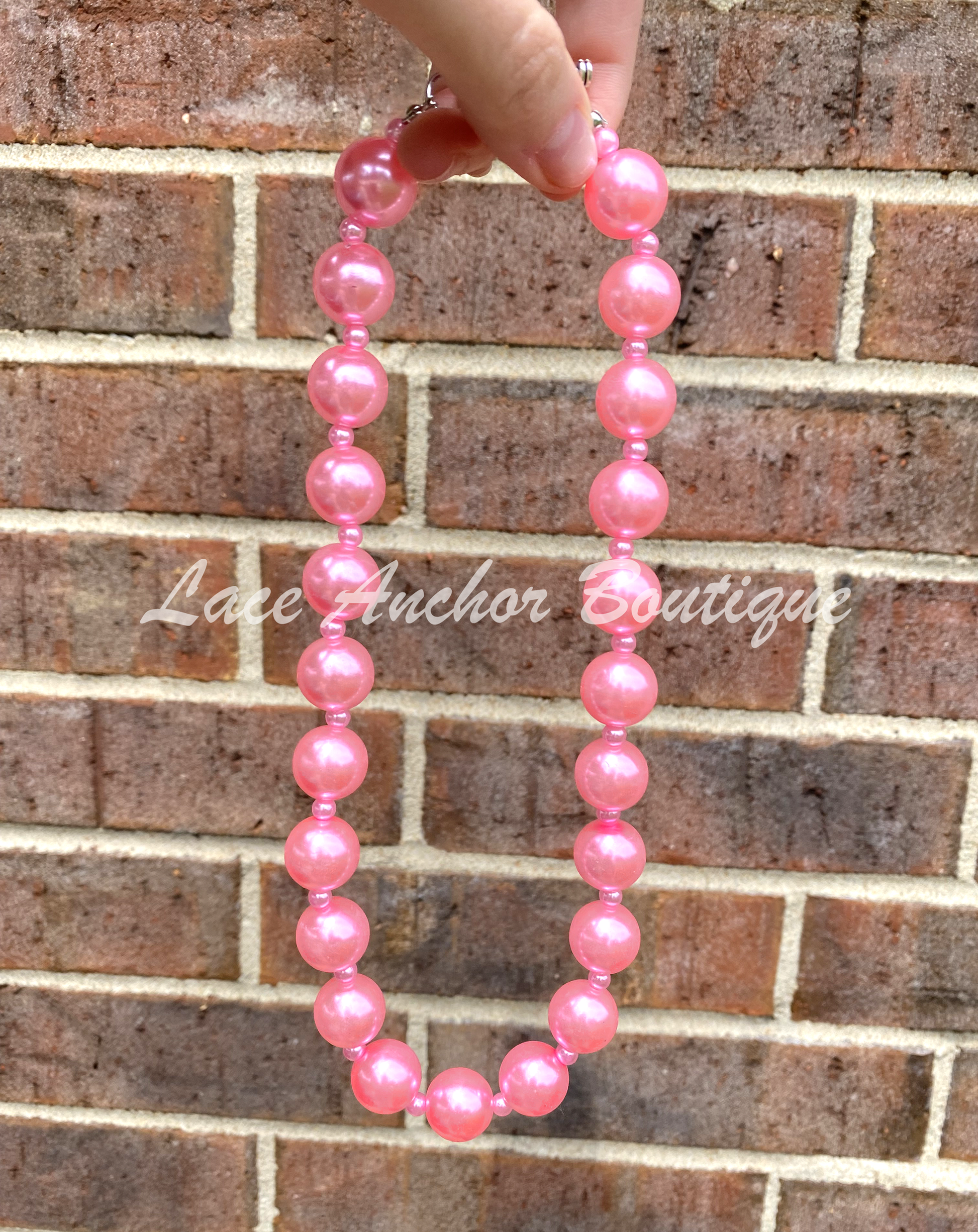 light pink bubble bead pearl girls necklace. Kids toddler bead necklace.
