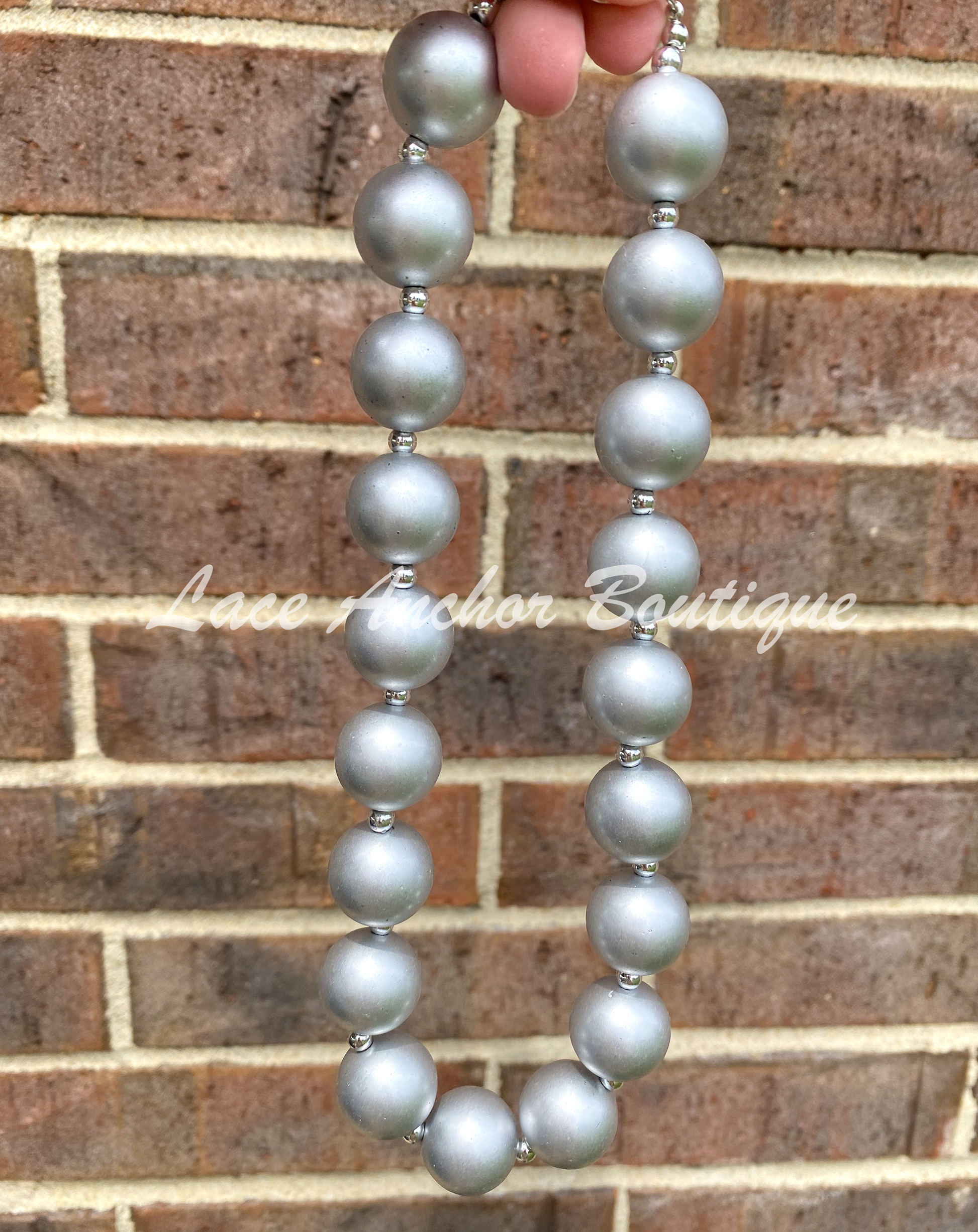 silver bubble bead pearl girls necklace. Kids toddler bead necklace.