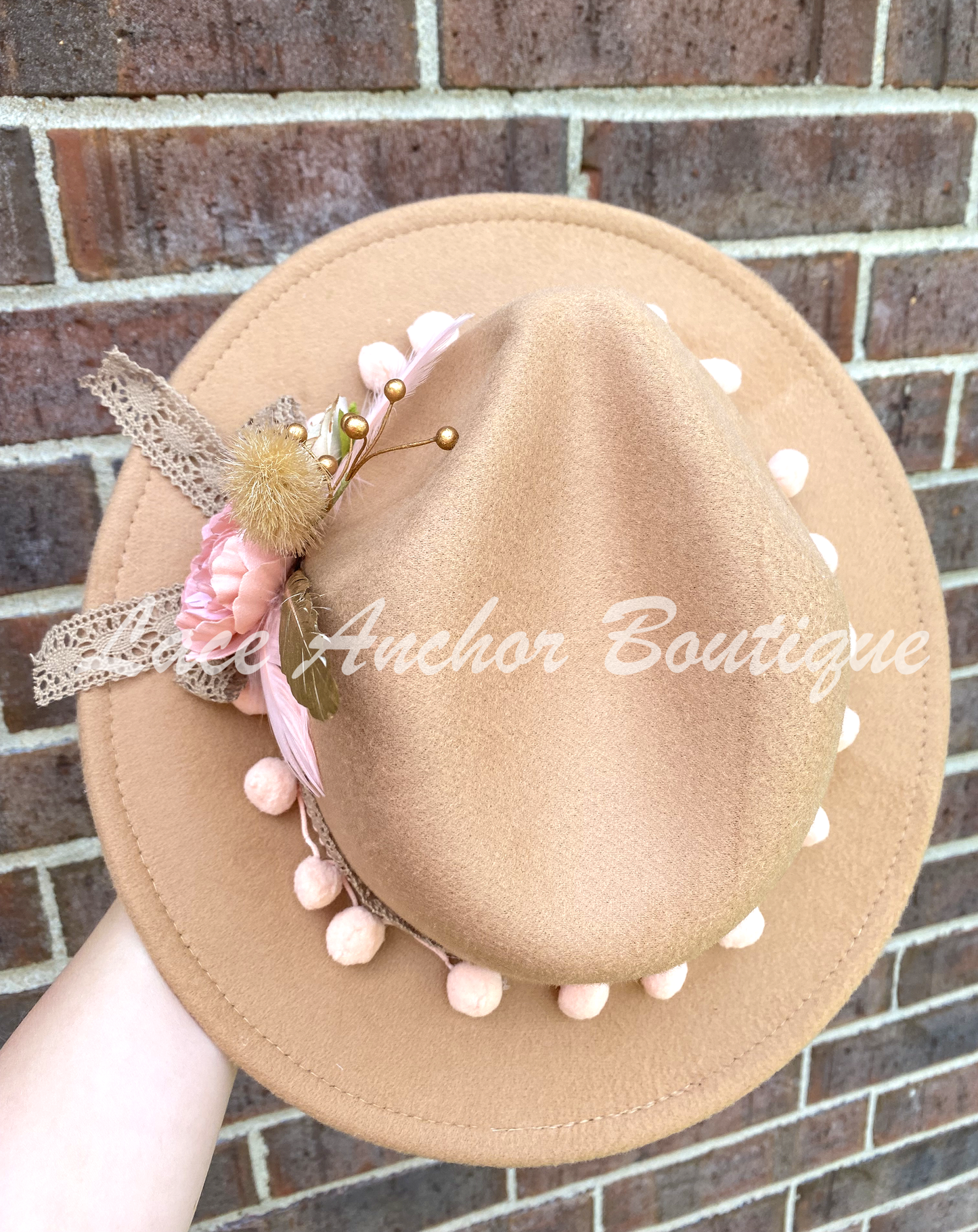 Boho Handmade Coral and Gold Hat