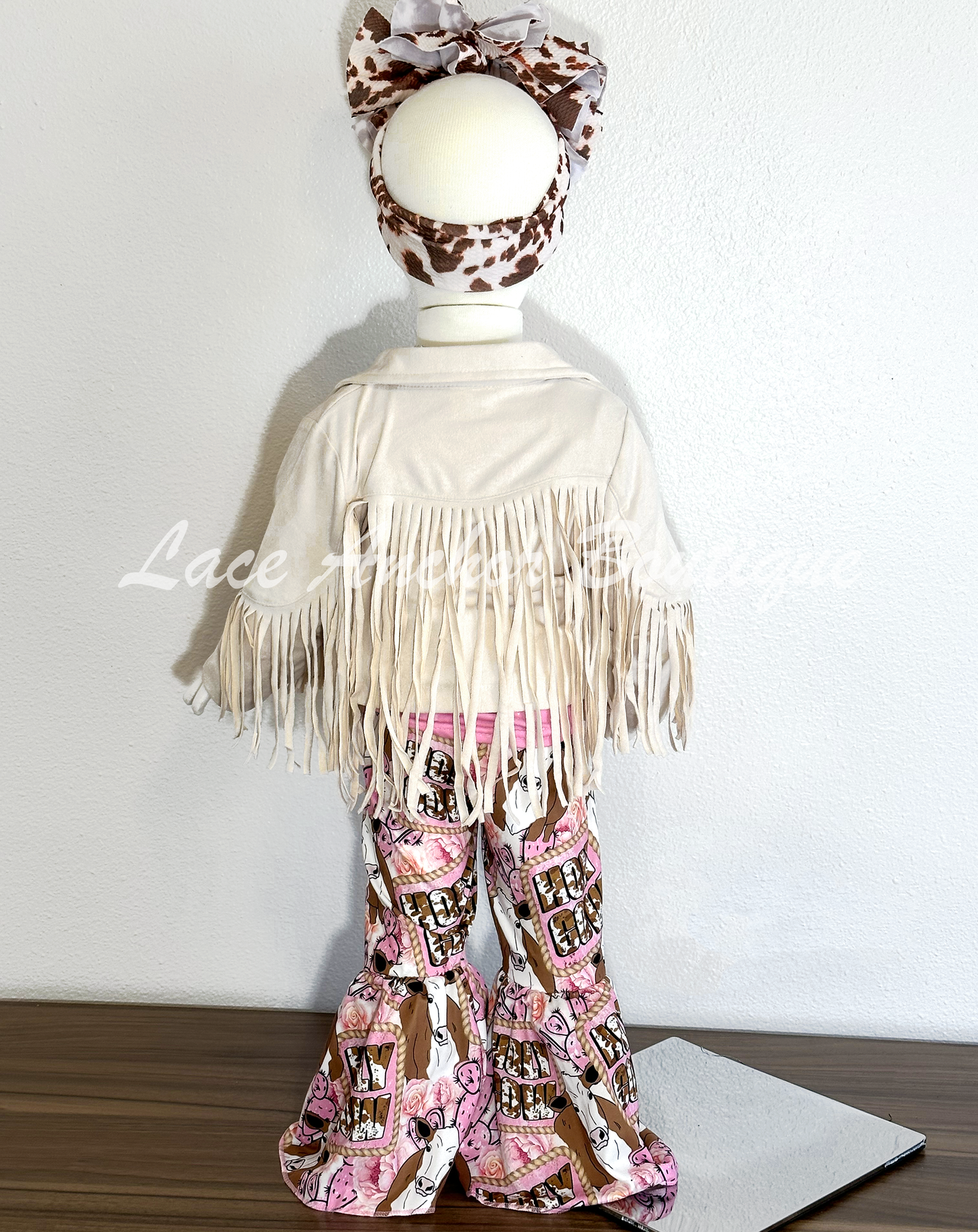 Toddler baby girls faux suede western jacket with fringe all over. Girl jacket in ivory /cream color.