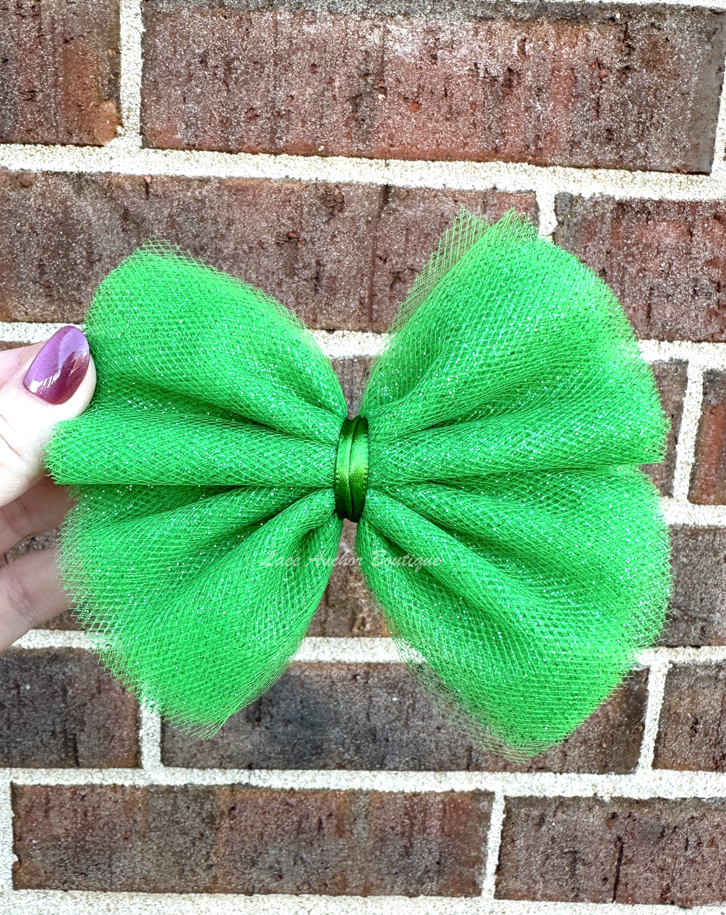 Green Sparkle Tulle Bows & Piggies