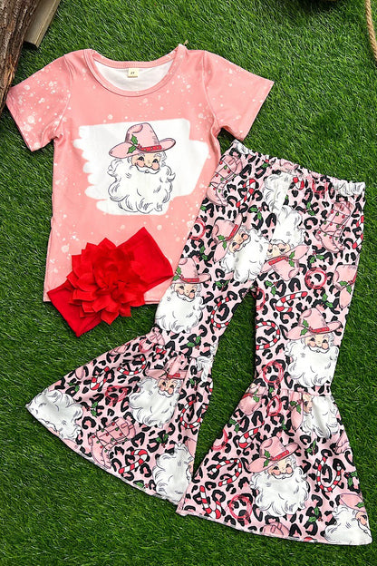 Conjunto de pantalón de Papá Noel de leopardo rosa Clara