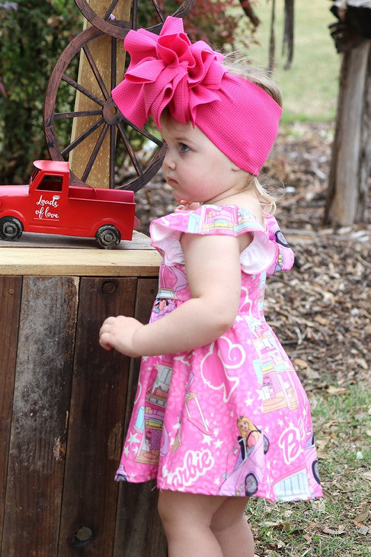 Toddler Child Retro Barbie Girl Pink Dress - Kids Vintage Girly Hot Pink Twirl Dress