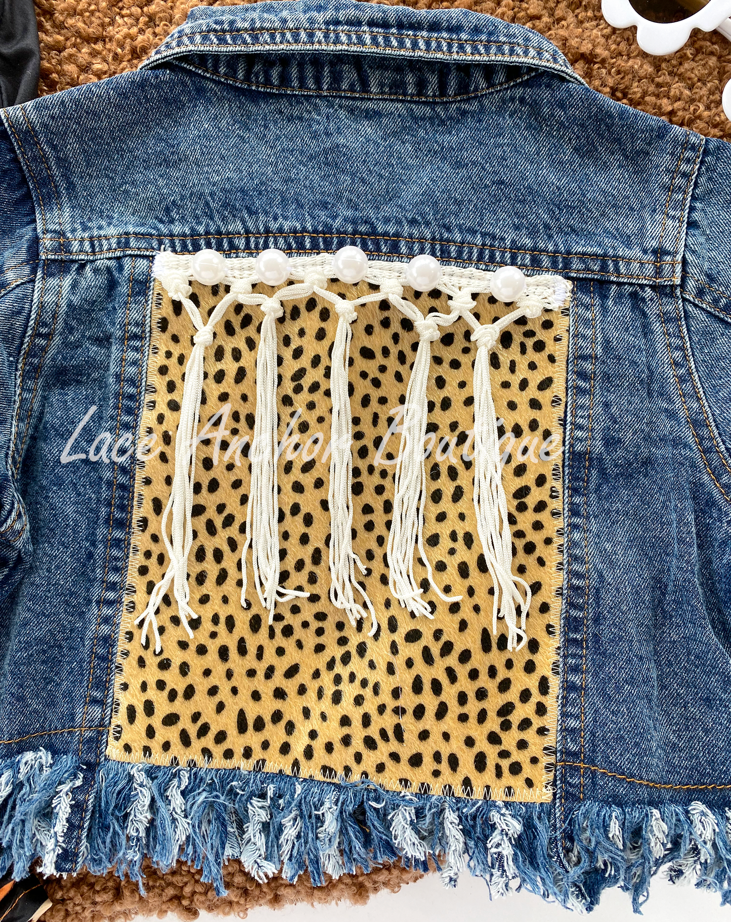 • 3-4T • Cheetah Fringe Denim Jacket