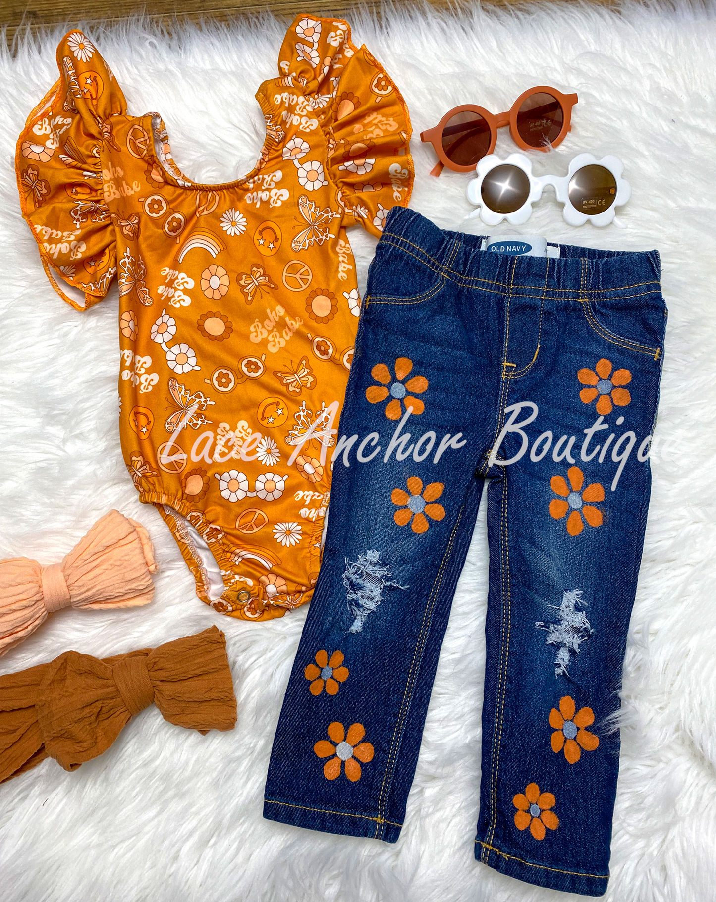 Baby Orange Floral Pop Denim Pants - Toddler One-of-a-kind Custom Pant