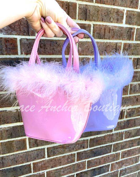 Glam Girl Pink & Purple Feather Mini Purses - Barbie Girly Shiny Toddler Handbags