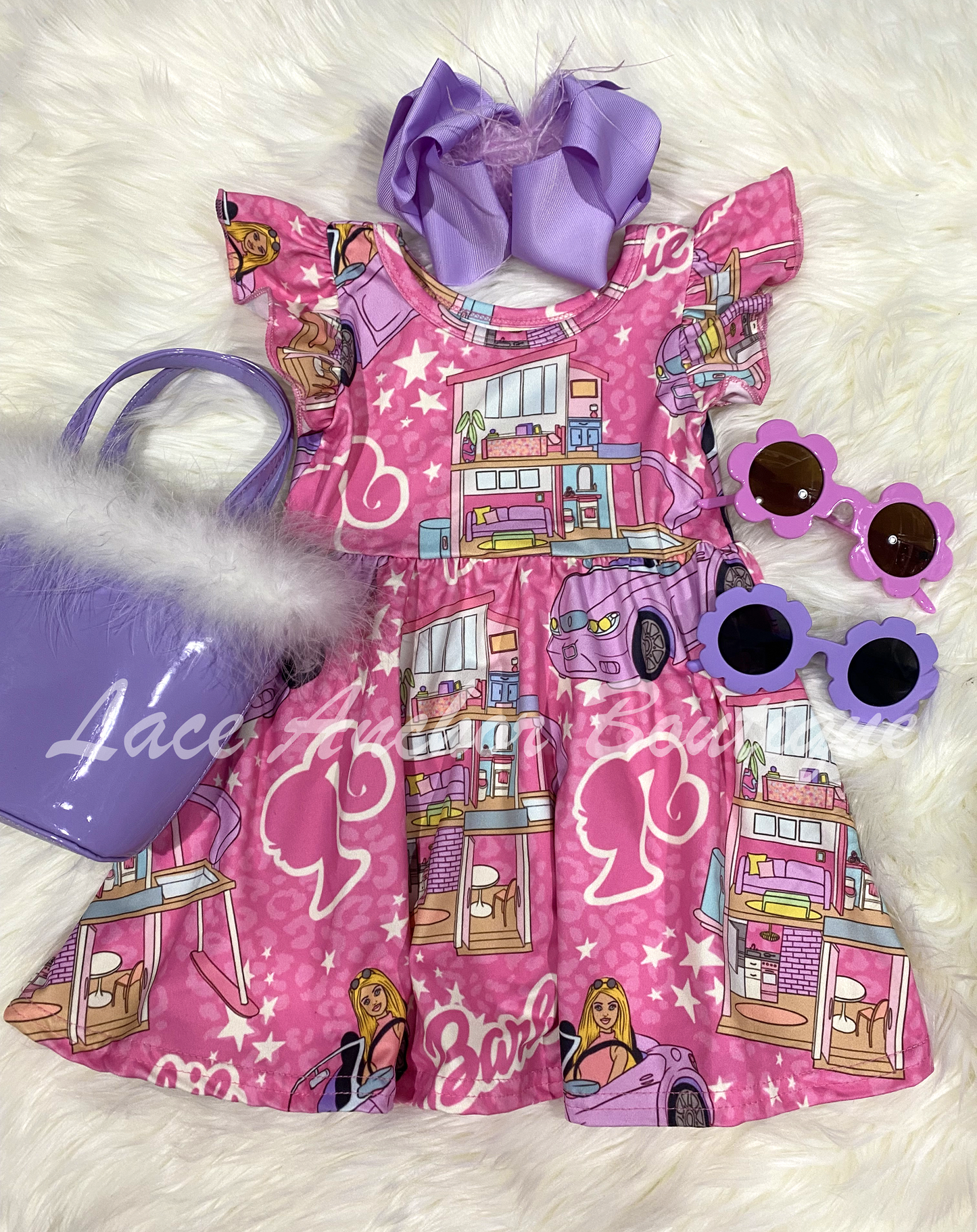 Toddler Child Retro Barbie Girl Pink Dress - Kids Vintage Girly Hot Pink Twirl Dress