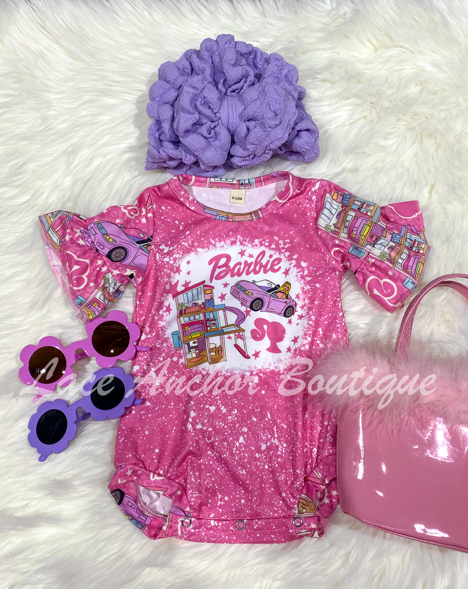 Retro Barbie Girl Pink Baby Romper - Vintage Infant Girly Hot Pink Snap Onesie