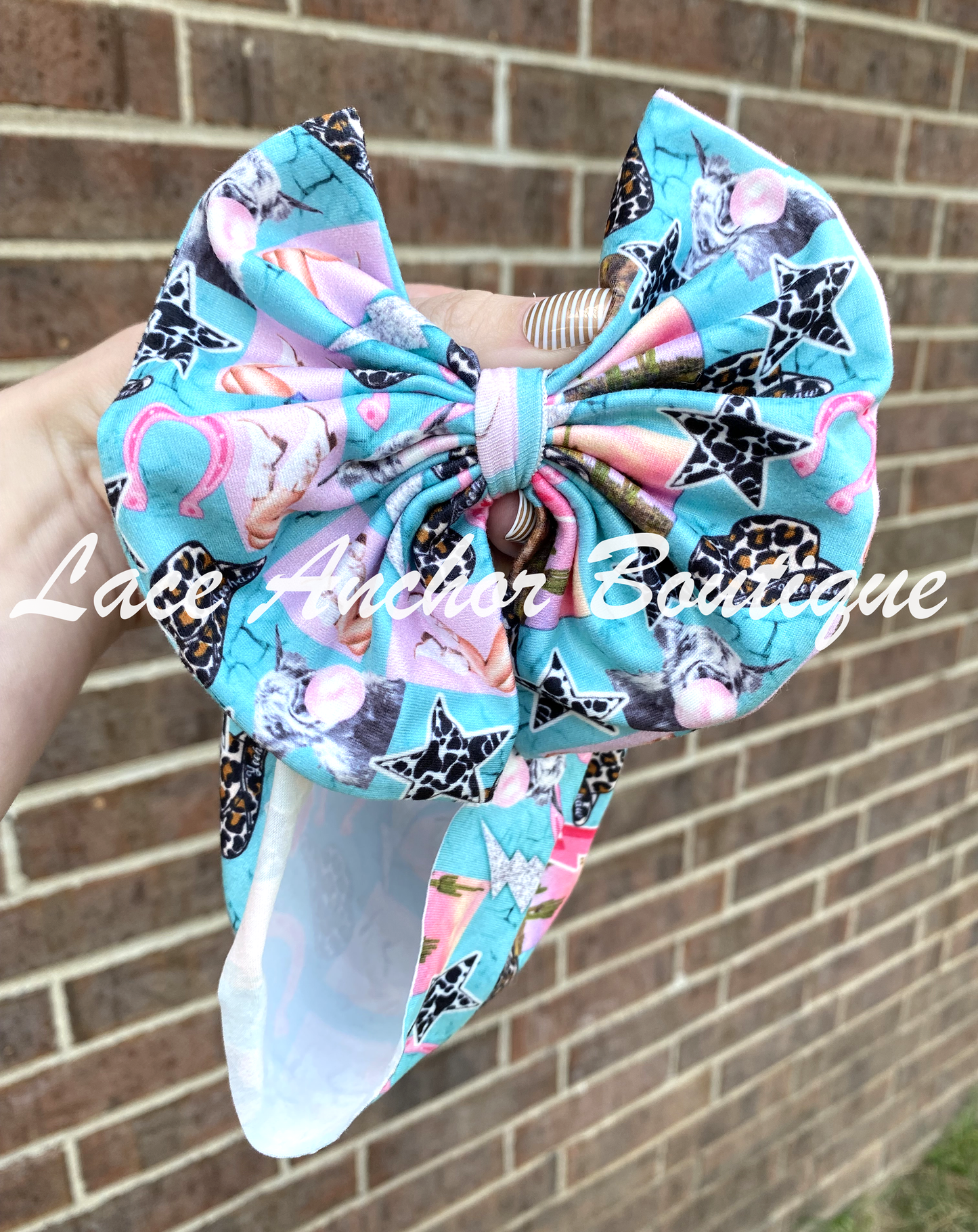 Printed baby toddler western boho  turquoise cowgirl glam print headwrap bow - headwrap hair band bow