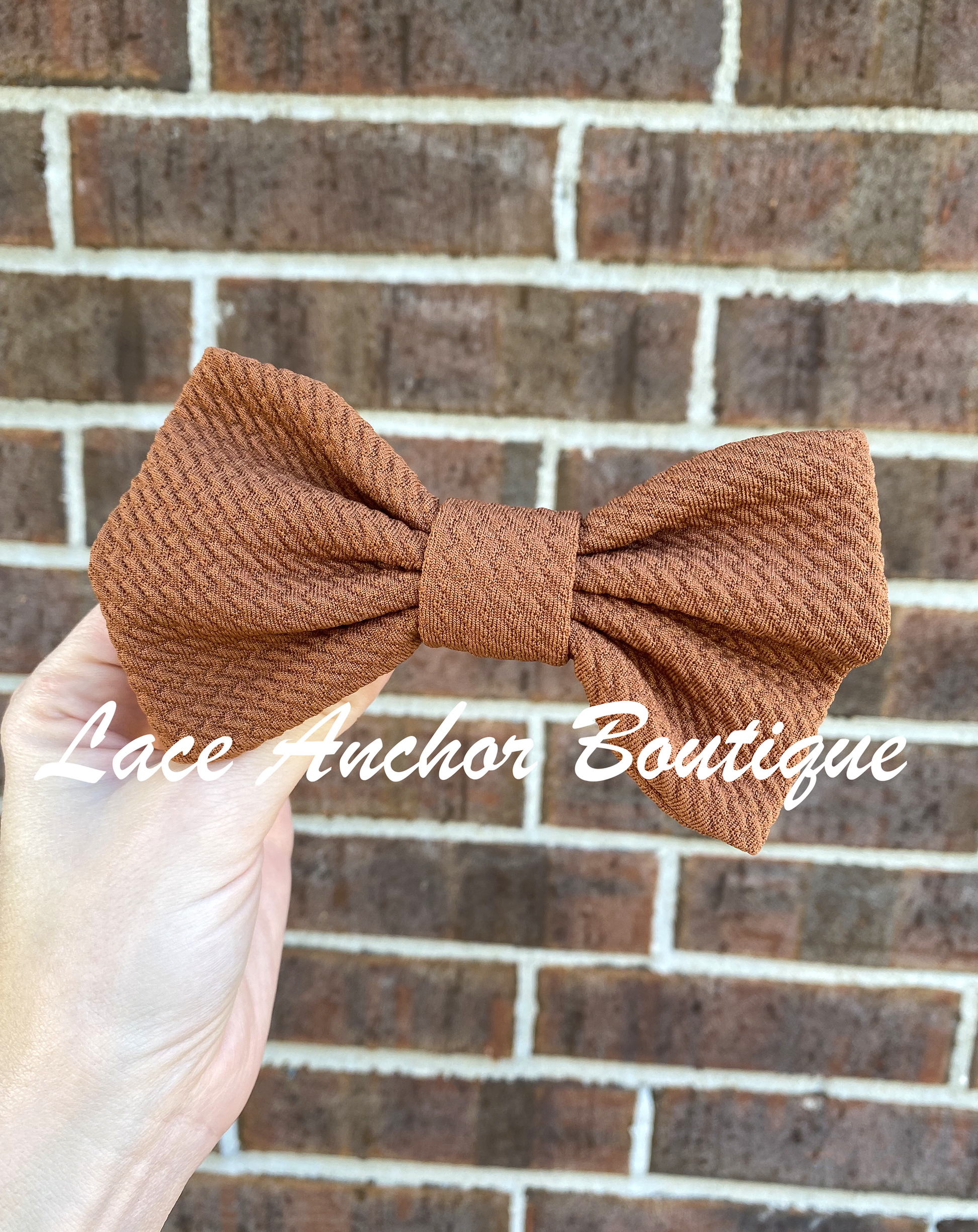 5" fluffy sold colored textured clip caramel bow