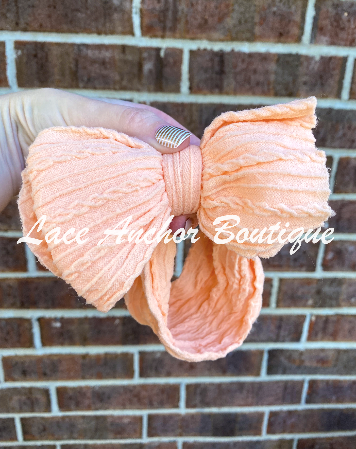 baby toddler peach coral color knitted ribbed headwrap bow - headwrap hair band bow
