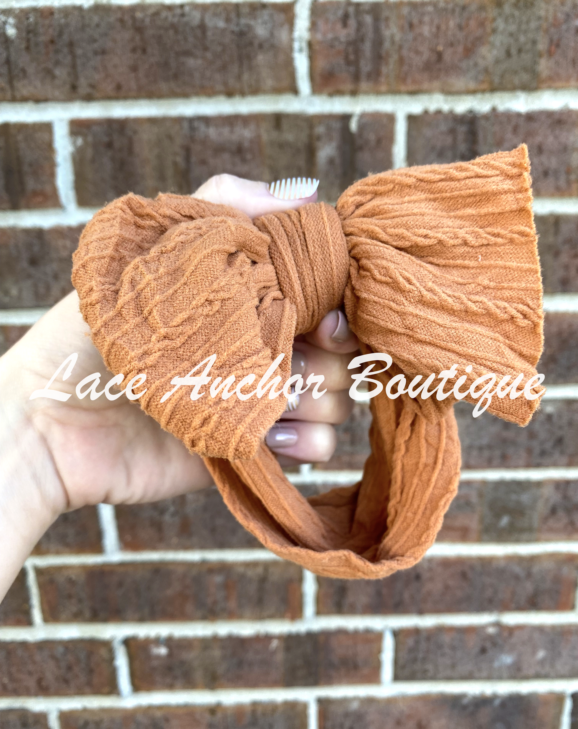 baby toddler caramel rust color knitted ribbed headwrap bow - headwrap hair band bow