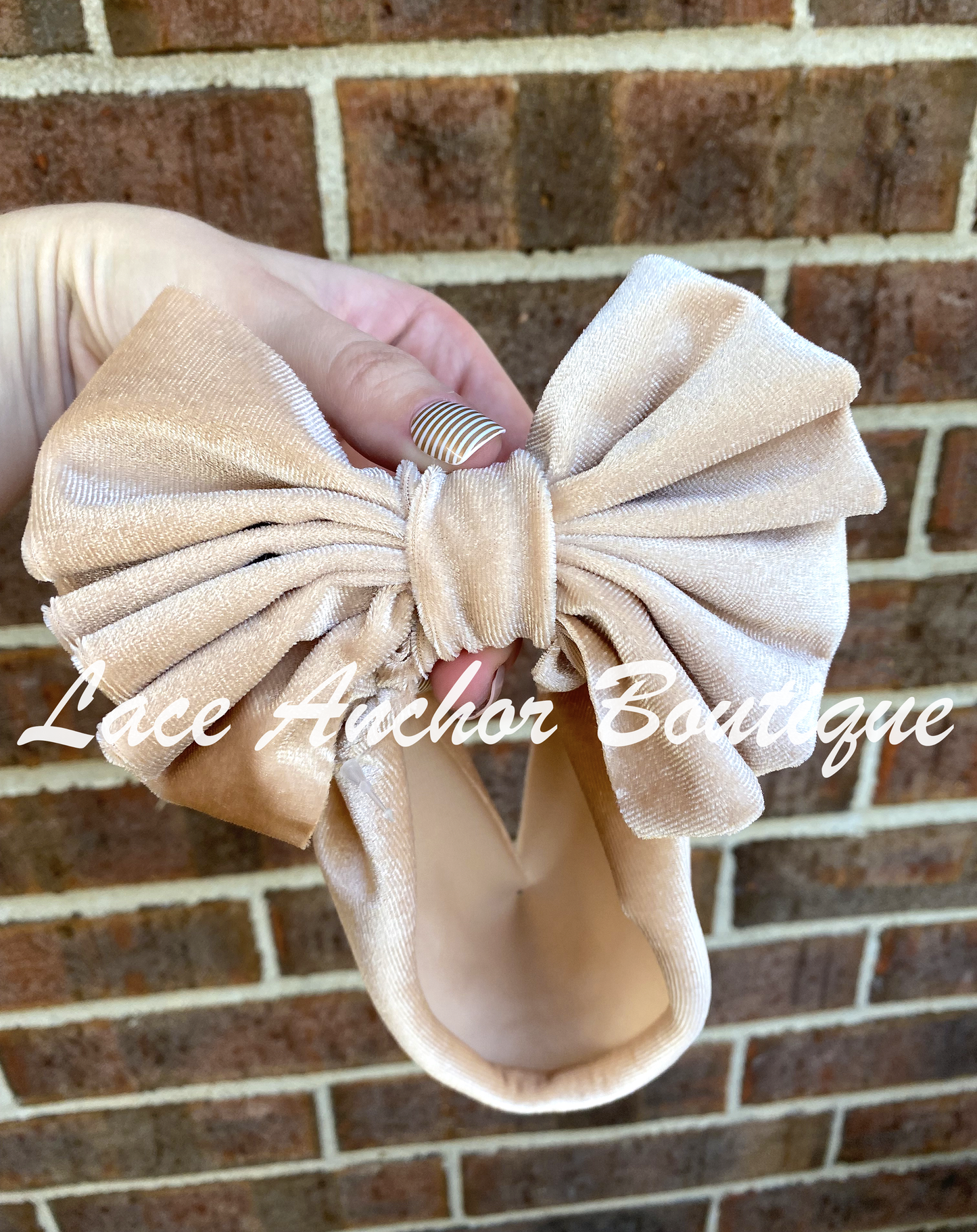 baby toddler champagne tan taupe velvet velour headwrap bow - headwrap hair band bow