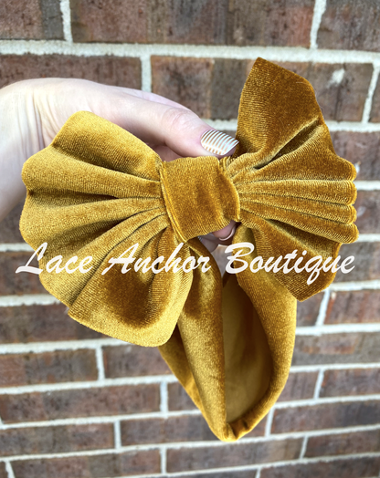 baby toddler golden velvet velour headwrap bow - headwrap hair band bow