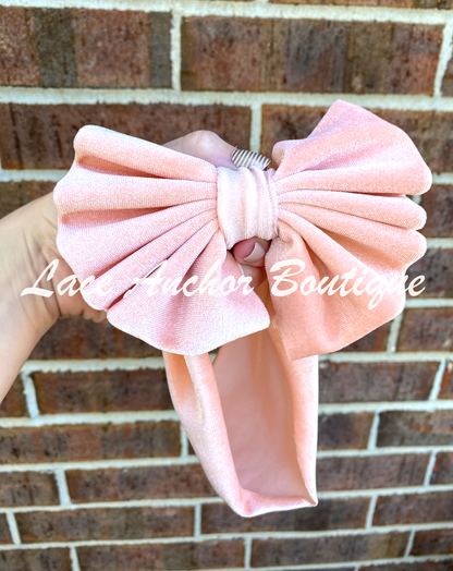 baby toddler light pink velvet velour headwrap bow - headwrap hair band bow