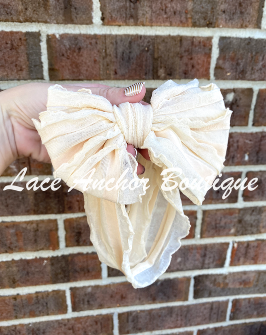 baby toddler ivory cream color ruffle frilly headwrap bow - headwrap hair band bow